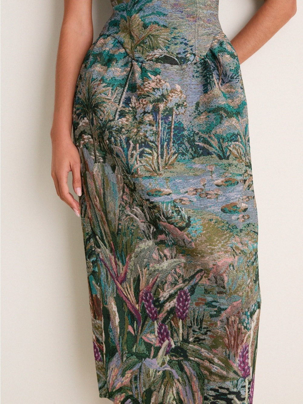 Farm Rio Petricor Floral Tapestry Square-Neck Midi Dress in Multicolor - Picture 3 of 7